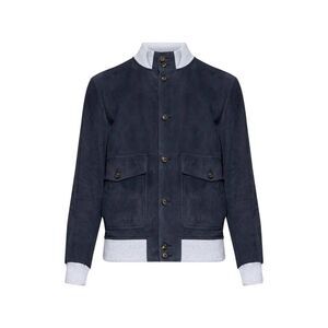 Eleventy Men Leather Jacket With Pocket And Buttons